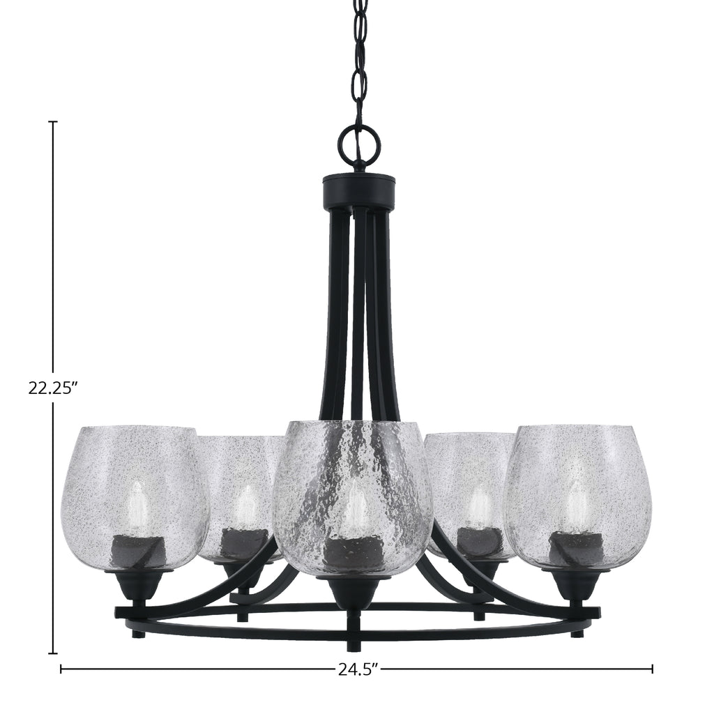 Paramount Five Light Chandelier in Matte Black with 6" Smoke Bubble Shade