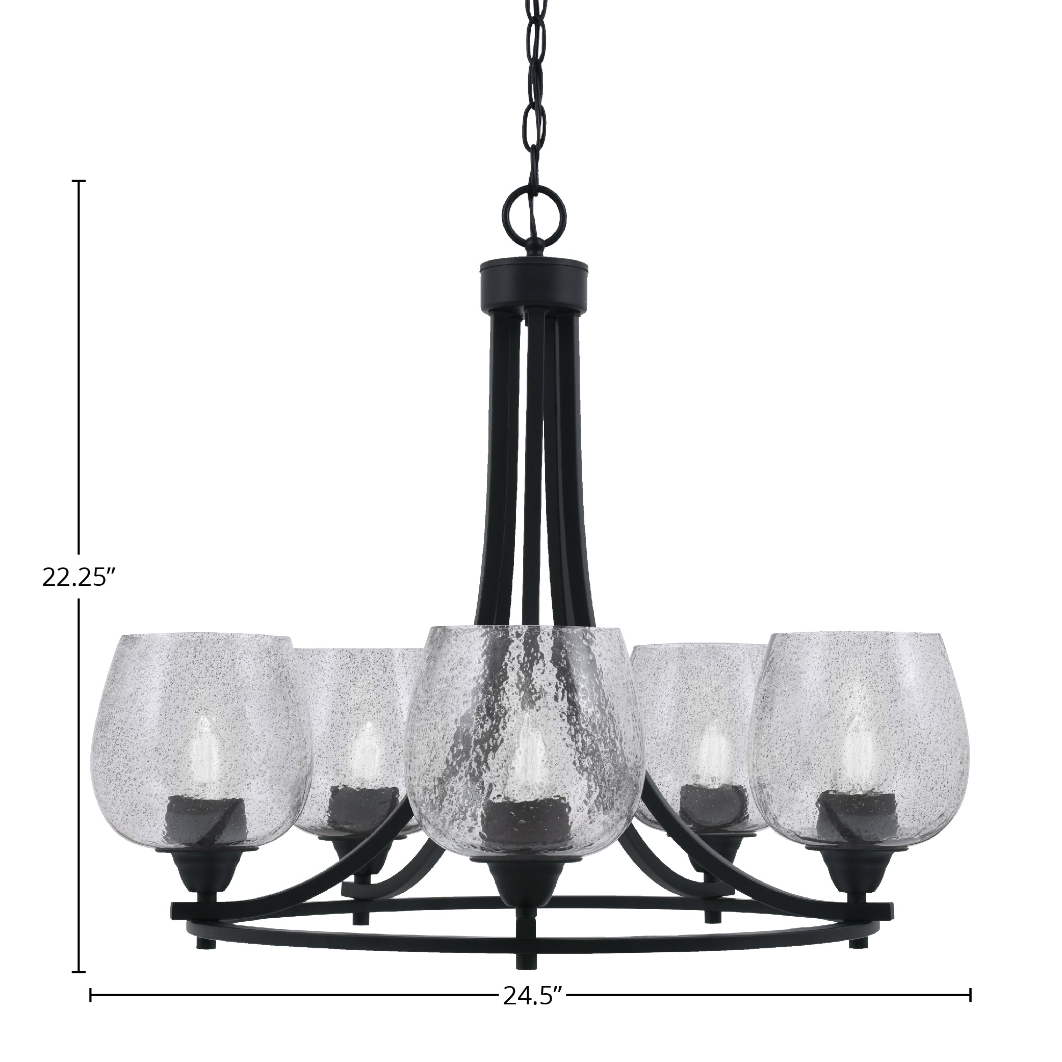 Paramount Five Light Chandelier in Matte Black with 6" Smoke Bubble Shade