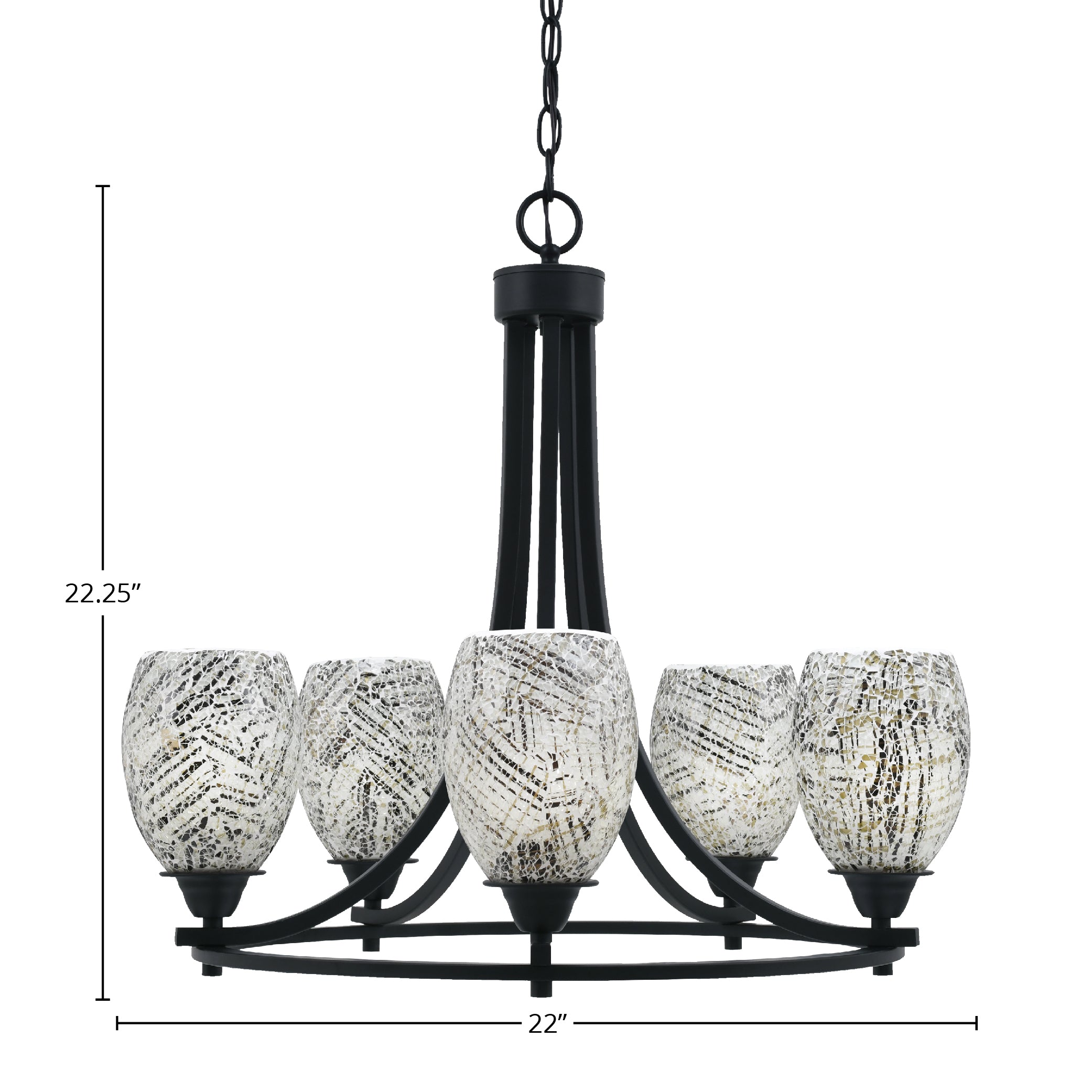 Paramount Five Light Chandelier in Matte Black with 5" Natural Fusion Shade