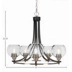 Paramount Five Light Chandelier in Matte Black & Brushed Nickel with 7" Clear Bubble Shade