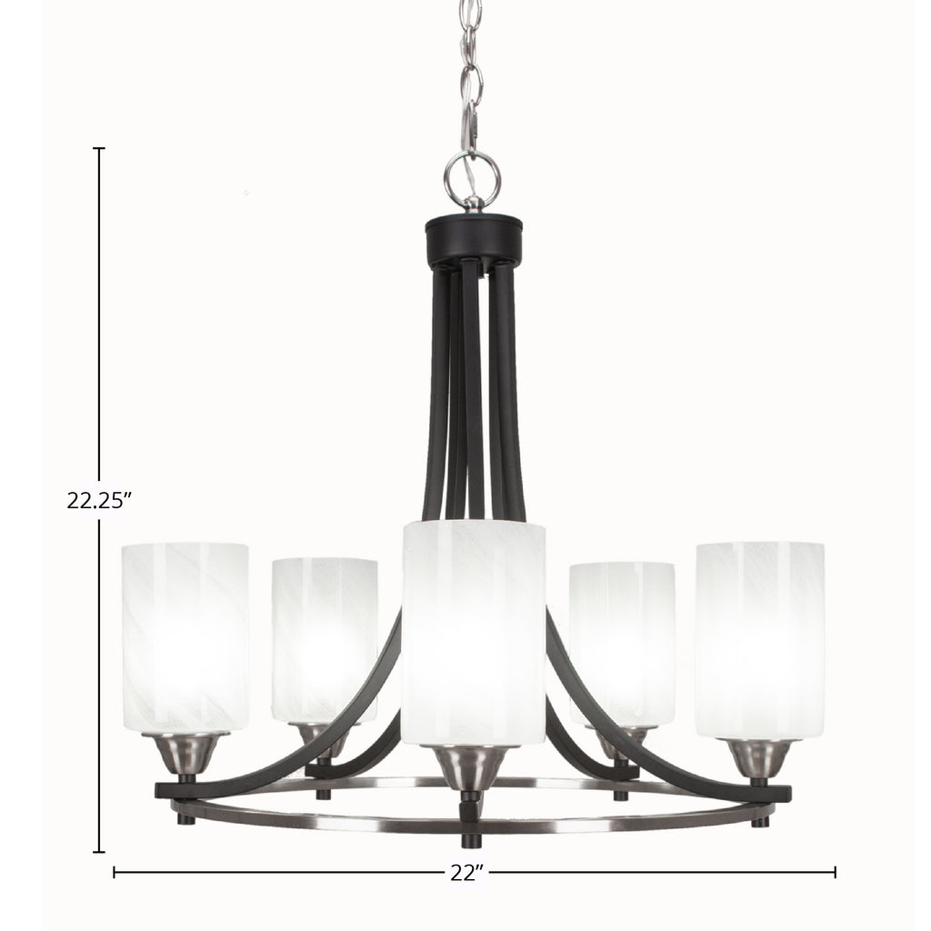 Paramount Five Light Chandelier in Matte Black & Brushed Nickel with 4" White Muslin Shade