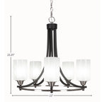 Paramount Five Light Chandelier in Matte Black & Brushed Nickel with 4" White Muslin Shade