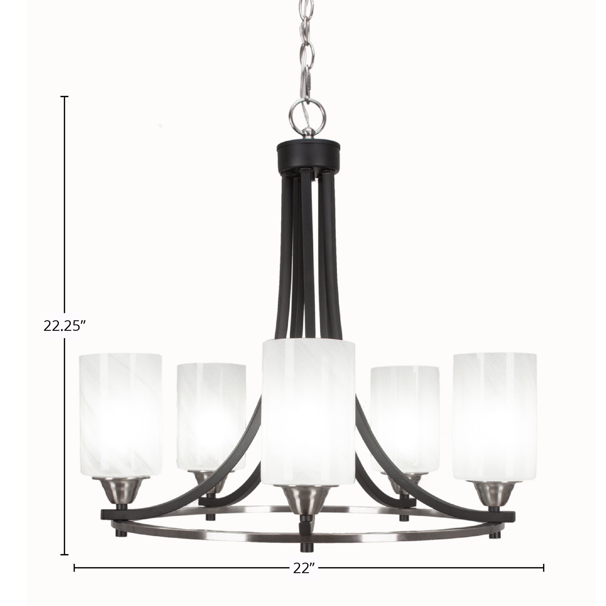 Paramount Five Light Chandelier in Matte Black & Brushed Nickel with 4" White Muslin Shade