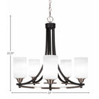 Paramount Five Light Chandelier in Matte Black & Brushed Nickel with 4" White Matrix Shade