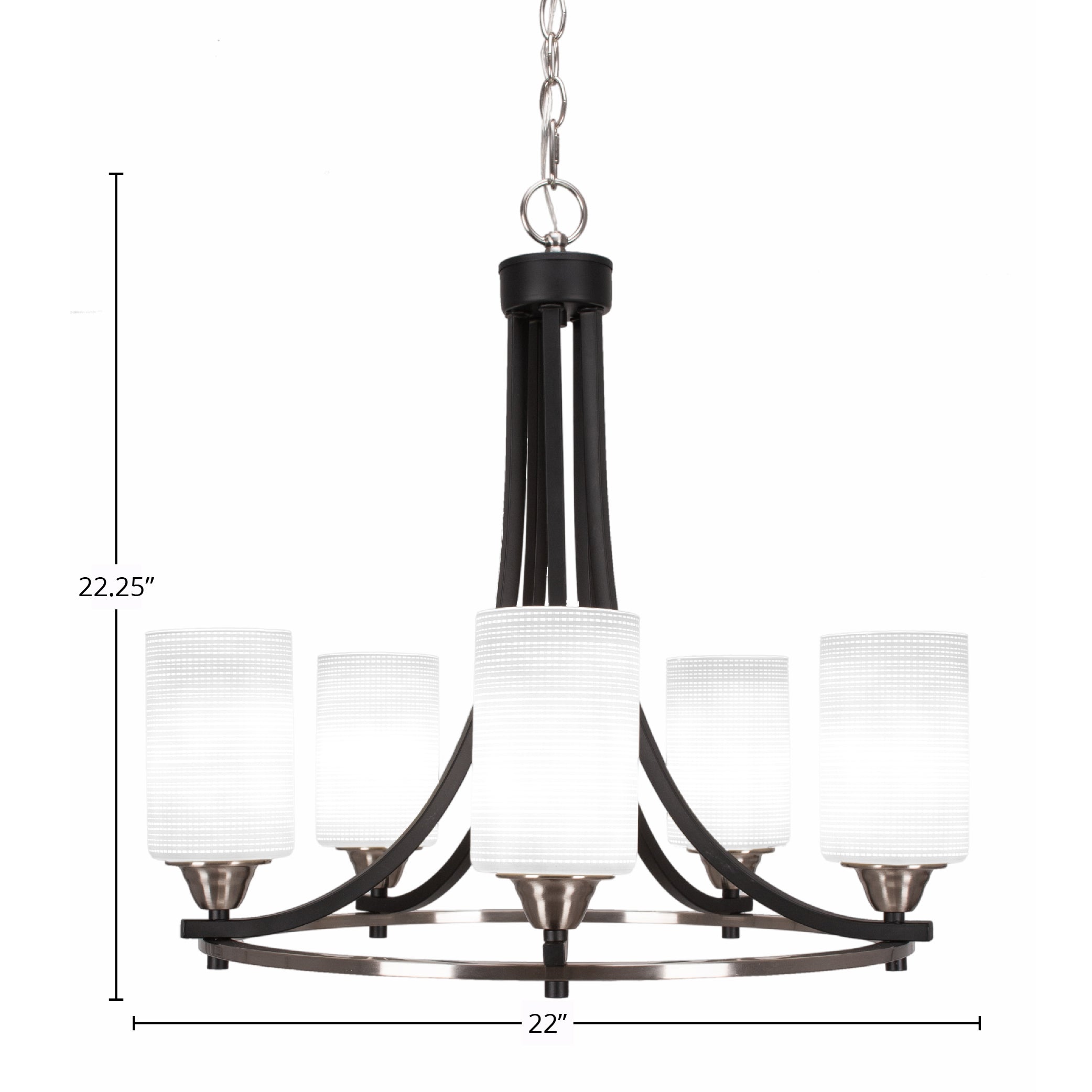 Paramount Five Light Chandelier in Matte Black & Brushed Nickel with 4" White Matrix Shade