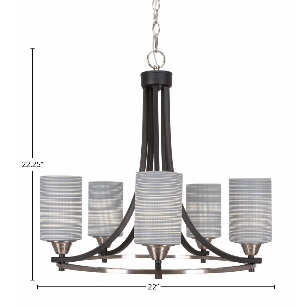 Paramount Five Light Chandelier in Matte Black & Brushed Nickel with 4" Gray Matrix Shade