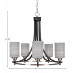 Paramount Five Light Chandelier in Matte Black & Brushed Nickel with 4" Gray Matrix Shade