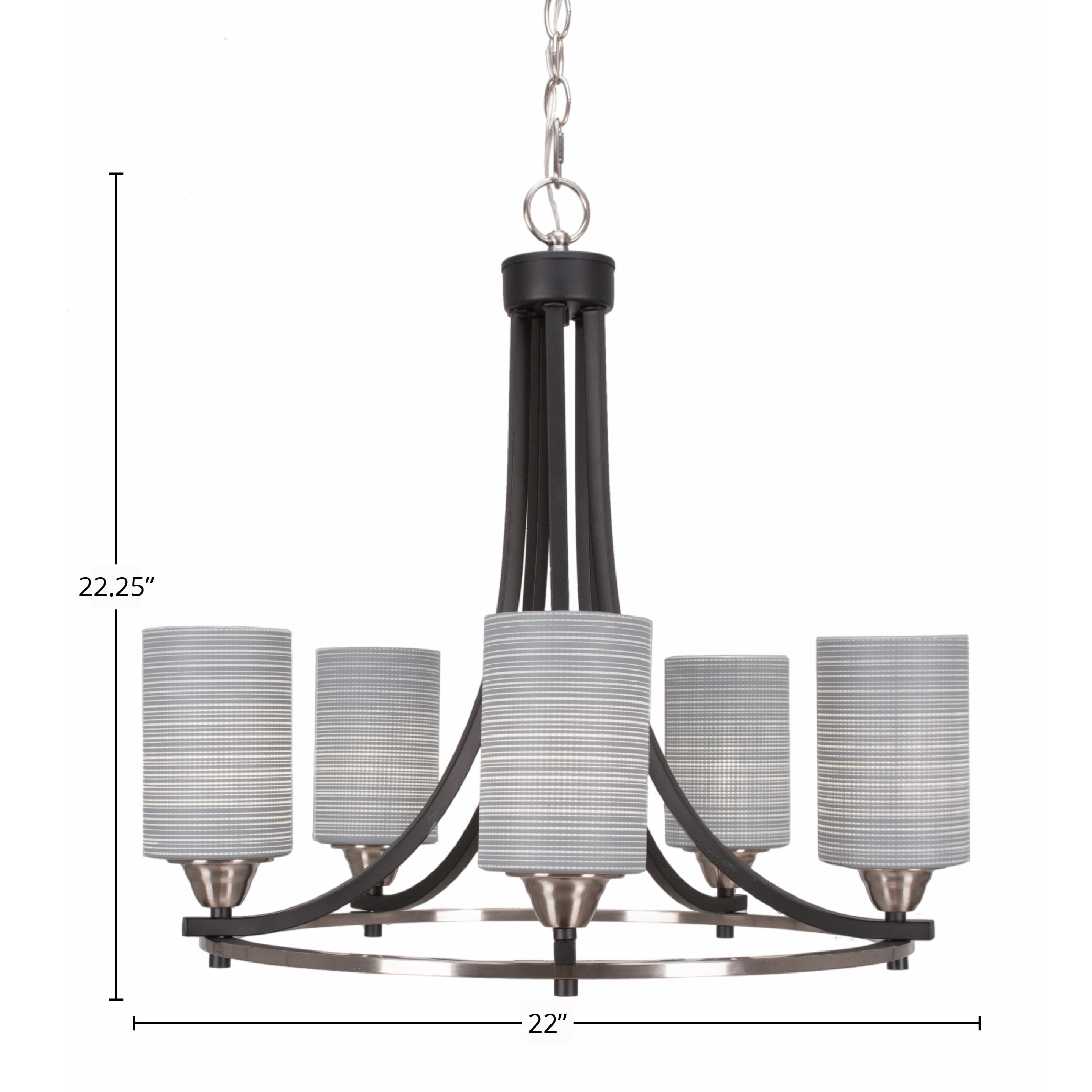 Paramount Five Light Chandelier in Matte Black & Brushed Nickel with 4" Gray Matrix Shade