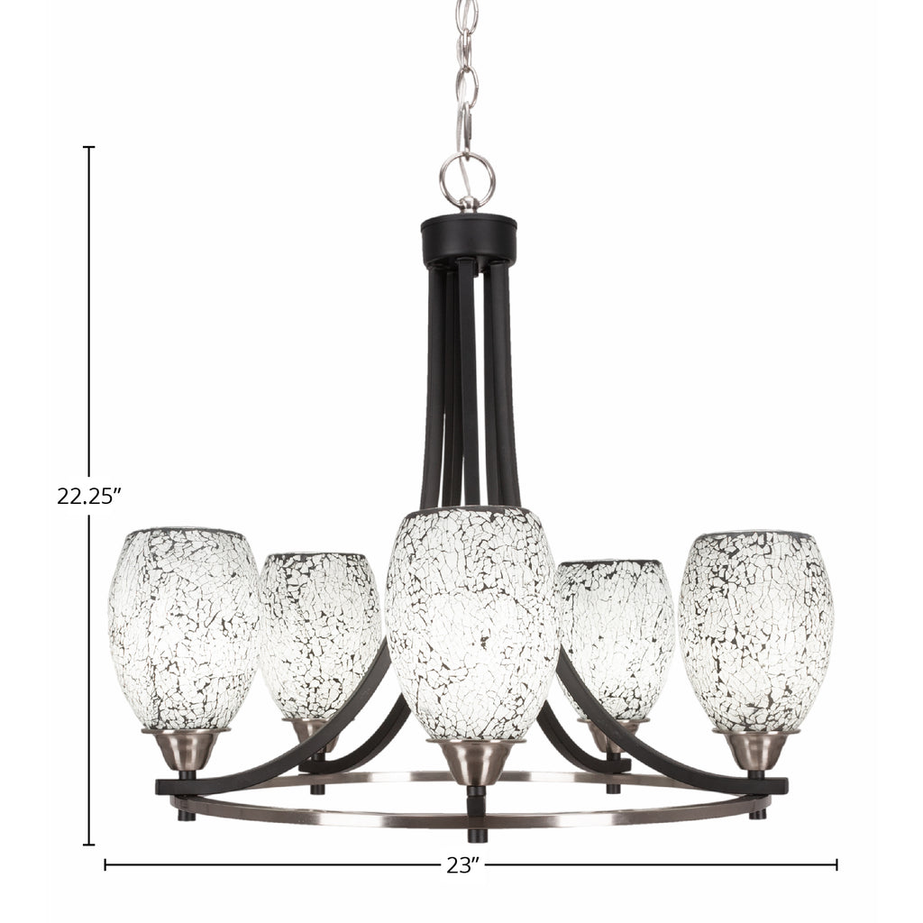Paramount Five Light Chandelier in Matte Black & Brushed Nickel with 5" Black Fusion Shade