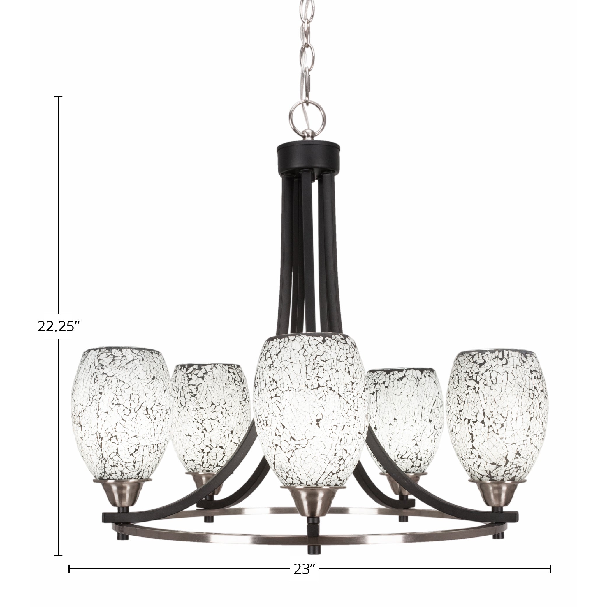 Paramount Five Light Chandelier in Matte Black & Brushed Nickel with 5" Black Fusion Shade