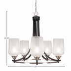 Paramount Five Light Chandelier in Matte Black & Brushed Nickel with 5" Clear Textured Shade