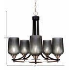 Paramount Five Light Chandelier in Matte Black & Brushed Nickel with 5" Smoke Textured Shade
