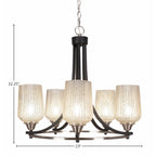 Paramount Five Light Chandelier in Matte Black & Brushed Nickel with 5" Silver Textured Shade