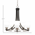 Paramount Five Light Chandelier in Matte Black & Brushed Nickel with 4.5" Square White Muslin Shade