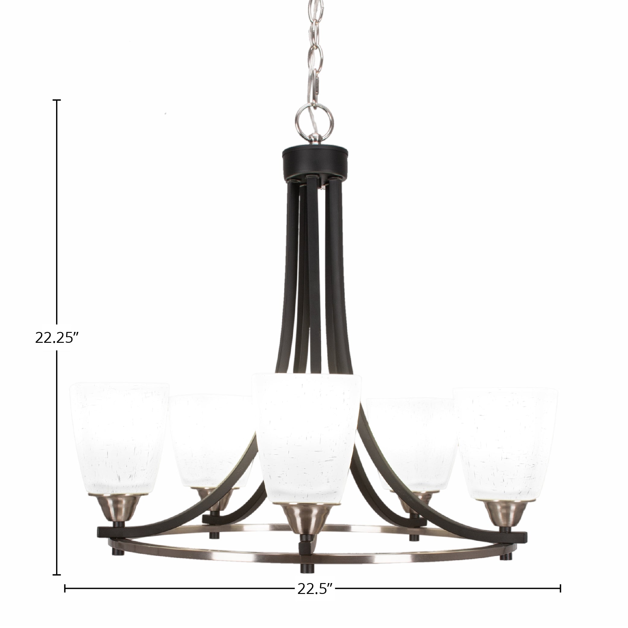 Paramount Five Light Chandelier in Matte Black & Brushed Nickel with 4.5" Square White Muslin Shade