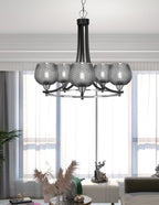 Paramount Five Light Chandelier in Matte Black & Brushed Nickel with Smoke Textured Shade