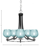 Paramount Five Light Chandelier in Matte Black & Brushed Nickel with Turquoise Textured Shade