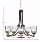 Paramount Five Light Chandelier in Matte Black & Brushed Nickel with 4.5" Square Clear Bubble Shade