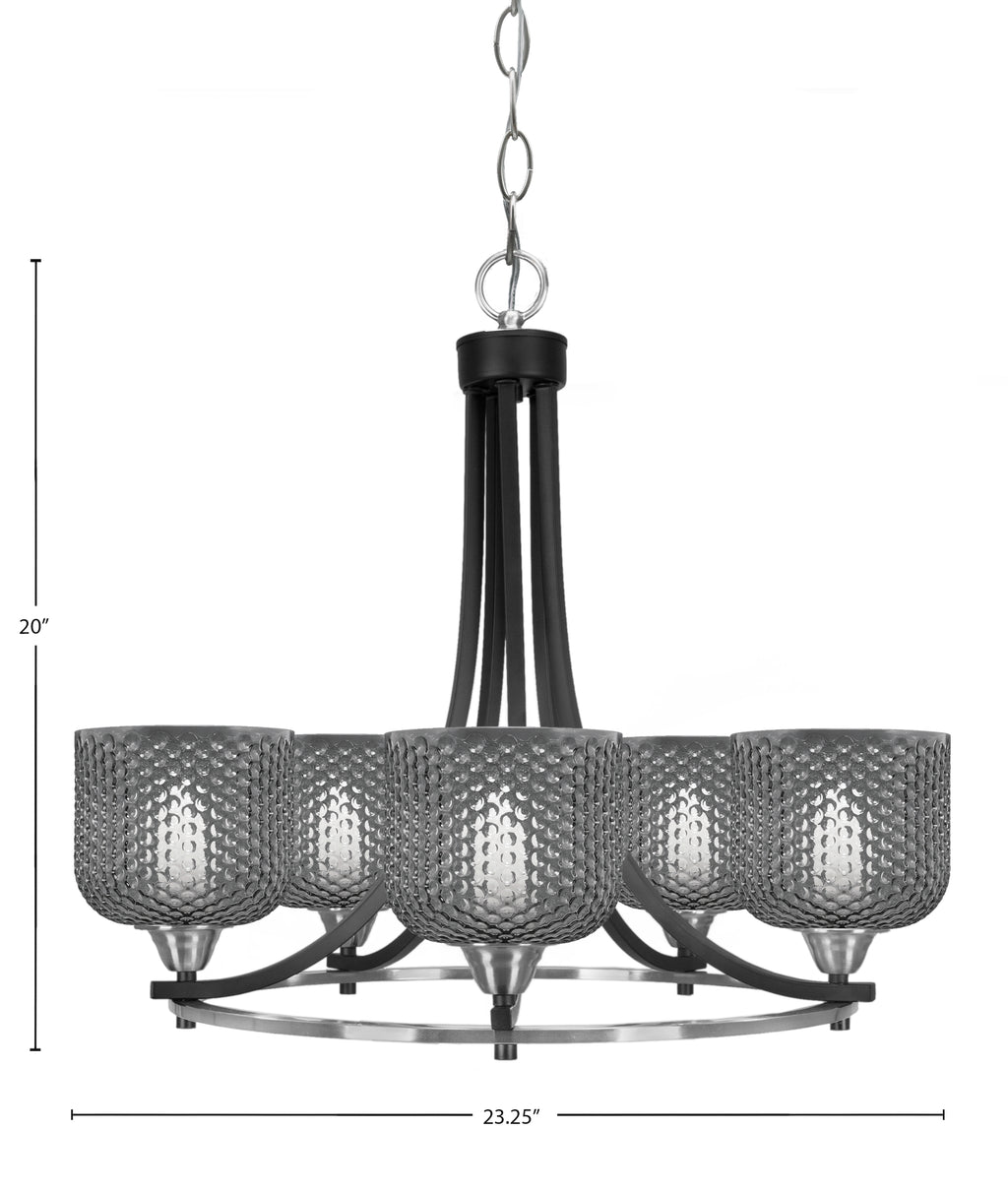 Paramount Five Light Chandelier in Matte Black & Brushed Nickel with Smoke Textured Shade
