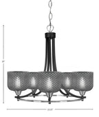 Paramount Five Light Chandelier in Matte Black & Brushed Nickel with Smoke Textured Shade