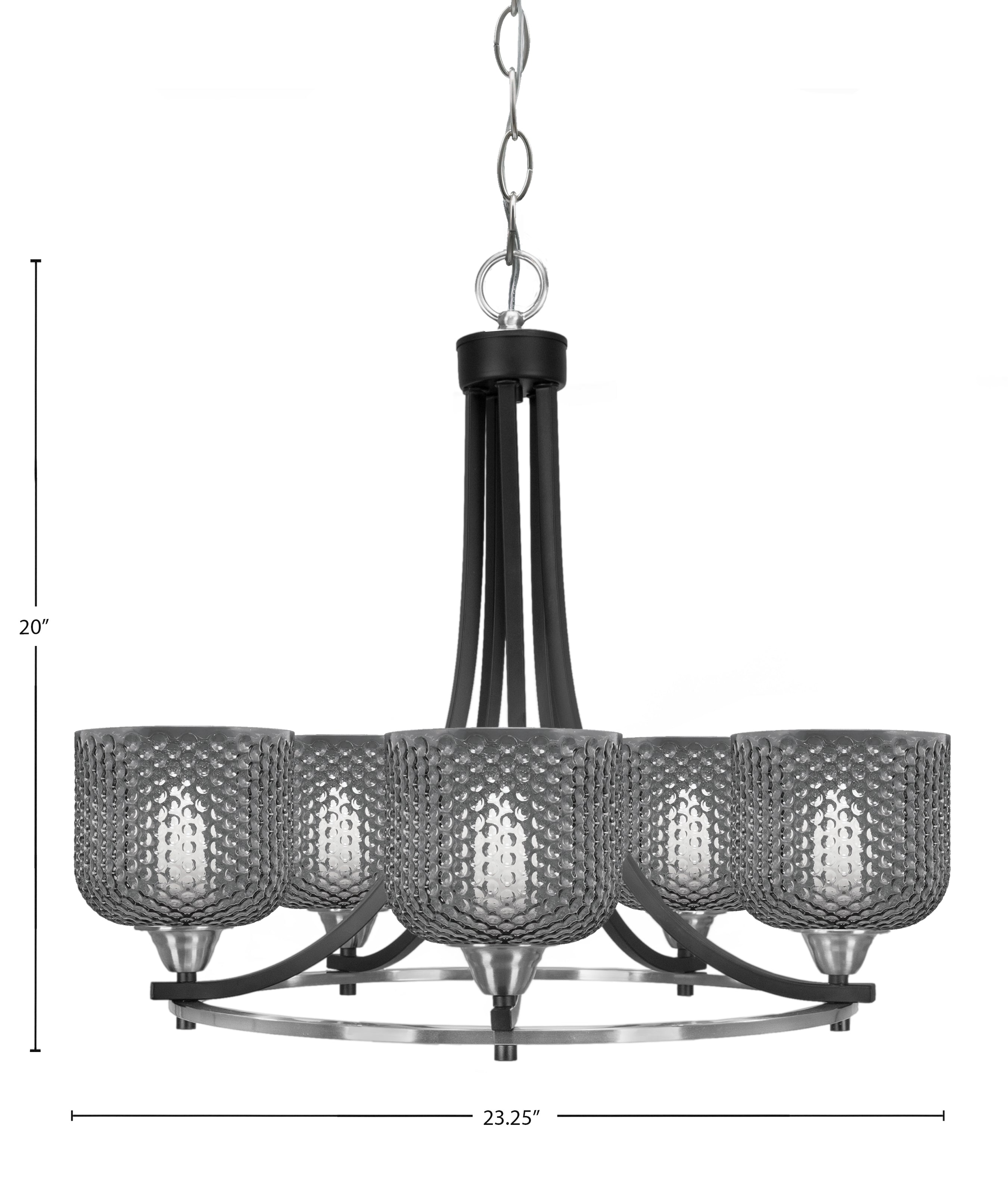 Paramount Five Light Chandelier in Matte Black & Brushed Nickel with Smoke Textured Shade