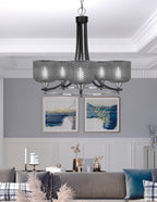 Paramount Five Light Chandelier in Matte Black & Brushed Nickel with Smoke Textured Shade