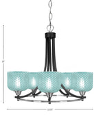 Paramount Five Light Chandelier in Matte Black & Brushed Nickel with Turquoise Textured Shade