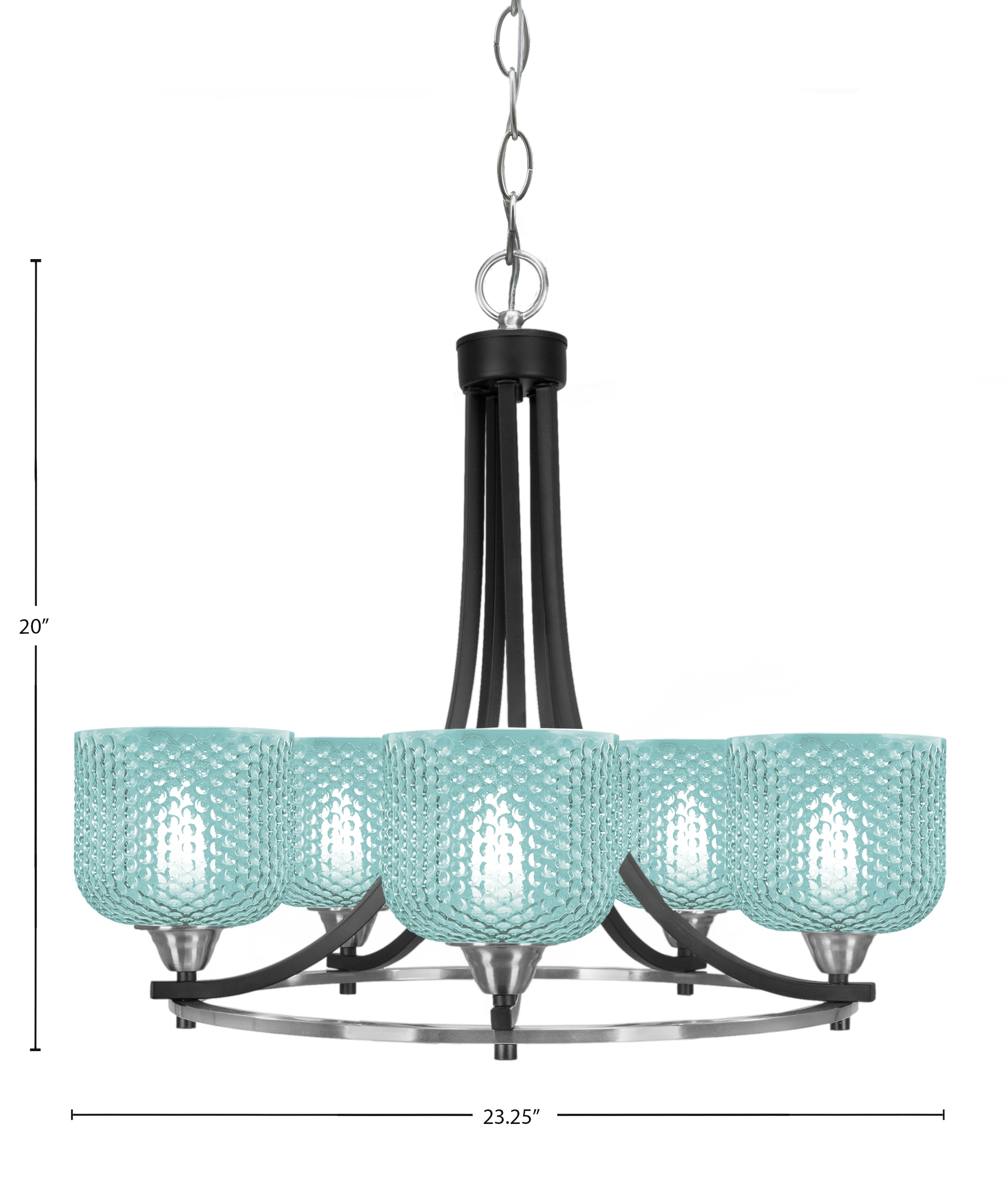 Paramount Five Light Chandelier in Matte Black & Brushed Nickel with Turquoise Textured Shade