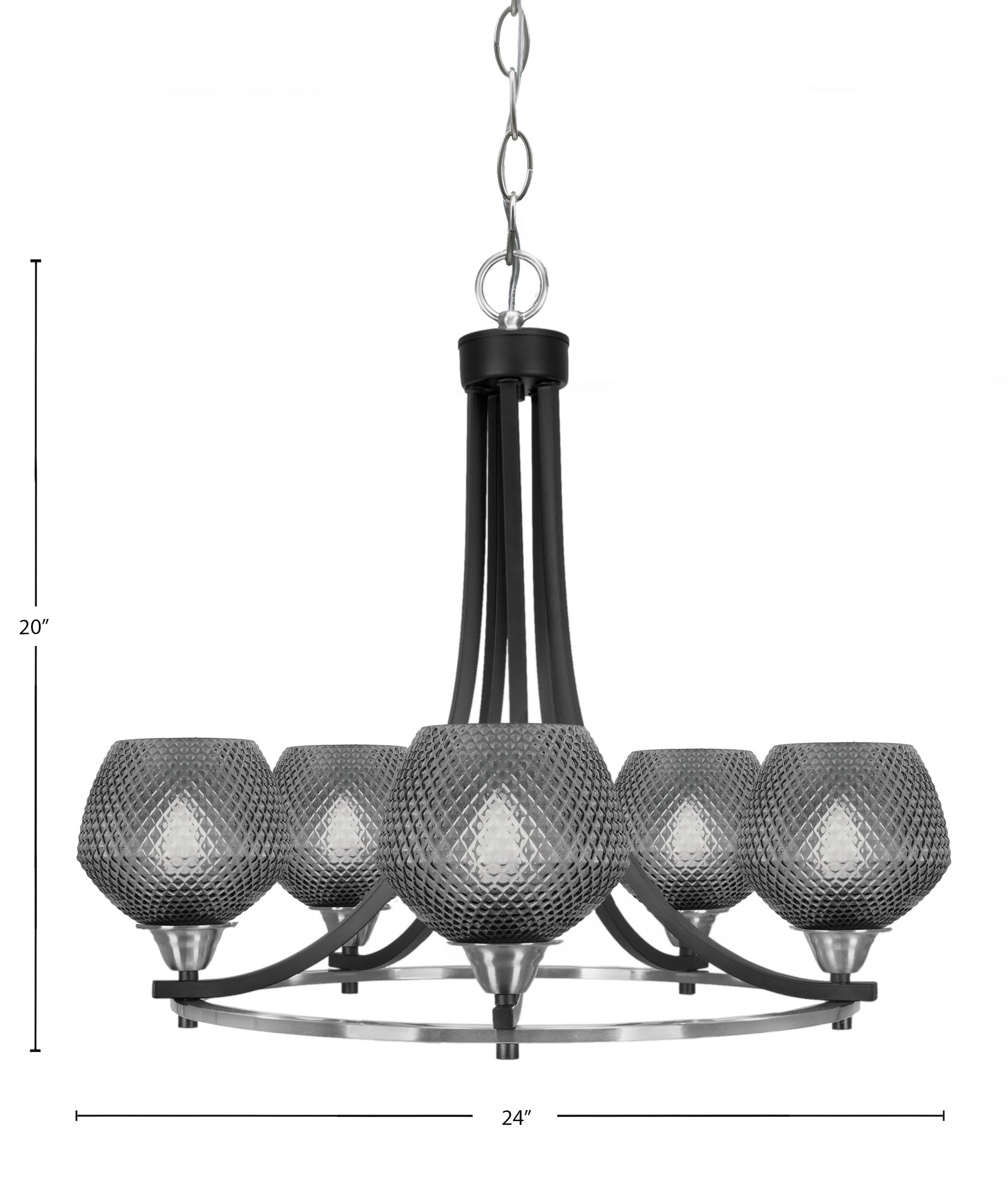 Paramount Five Light Chandelier in Matte Black & Brushed Nickel with Smoke Textured Shade