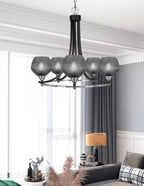 Paramount Five Light Chandelier in Matte Black & Brushed Nickel with Smoke Textured Shade