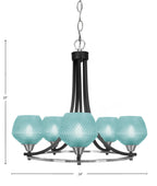 Paramount Five Light Chandelier in Matte Black & Brushed Nickel with Turquoise Textured Shade