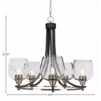 Paramount Five Light Chandelier in Matte Black & Brushed Nickel with 6" Clear Bubble Shade