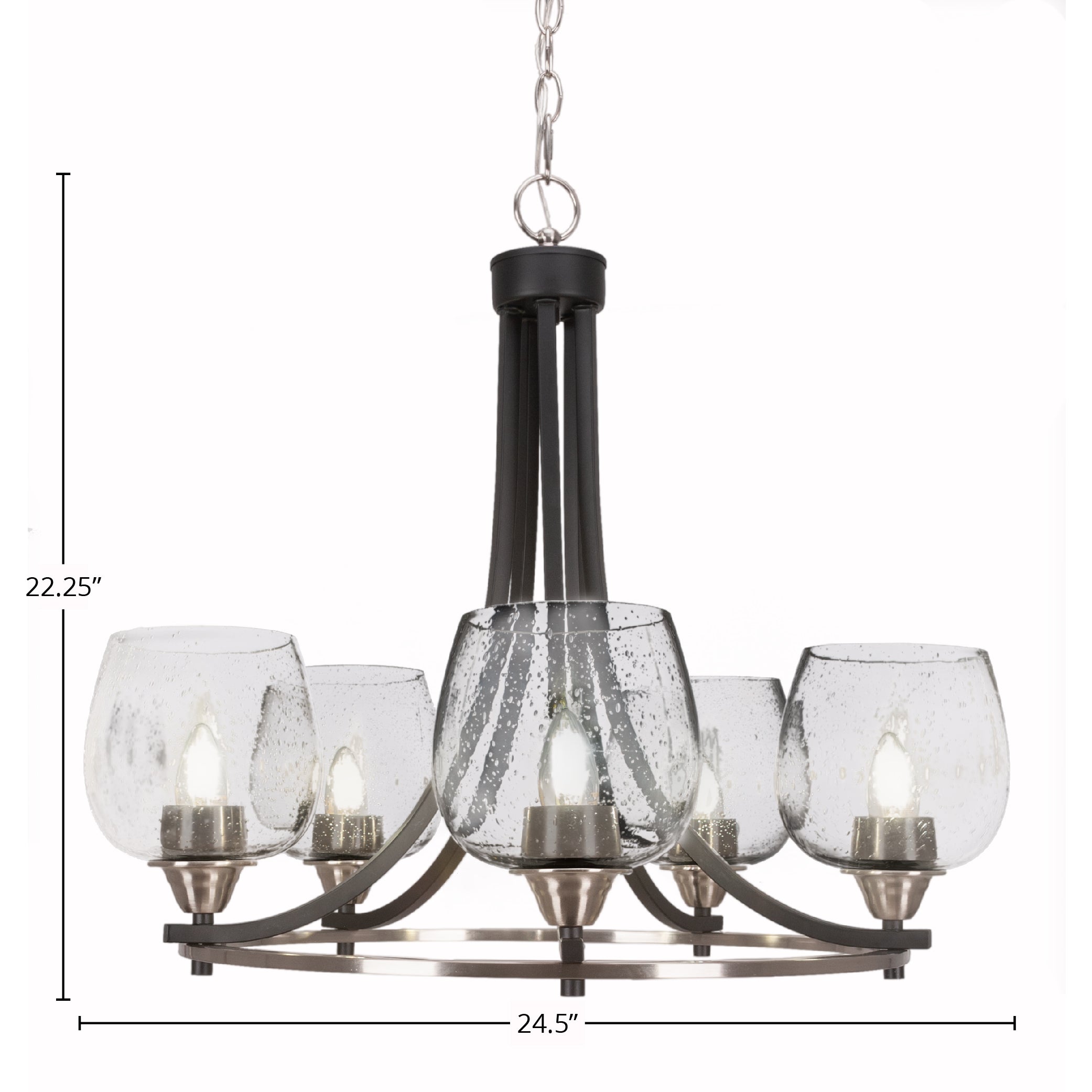 Paramount Five Light Chandelier in Matte Black & Brushed Nickel with 6" Clear Bubble Shade