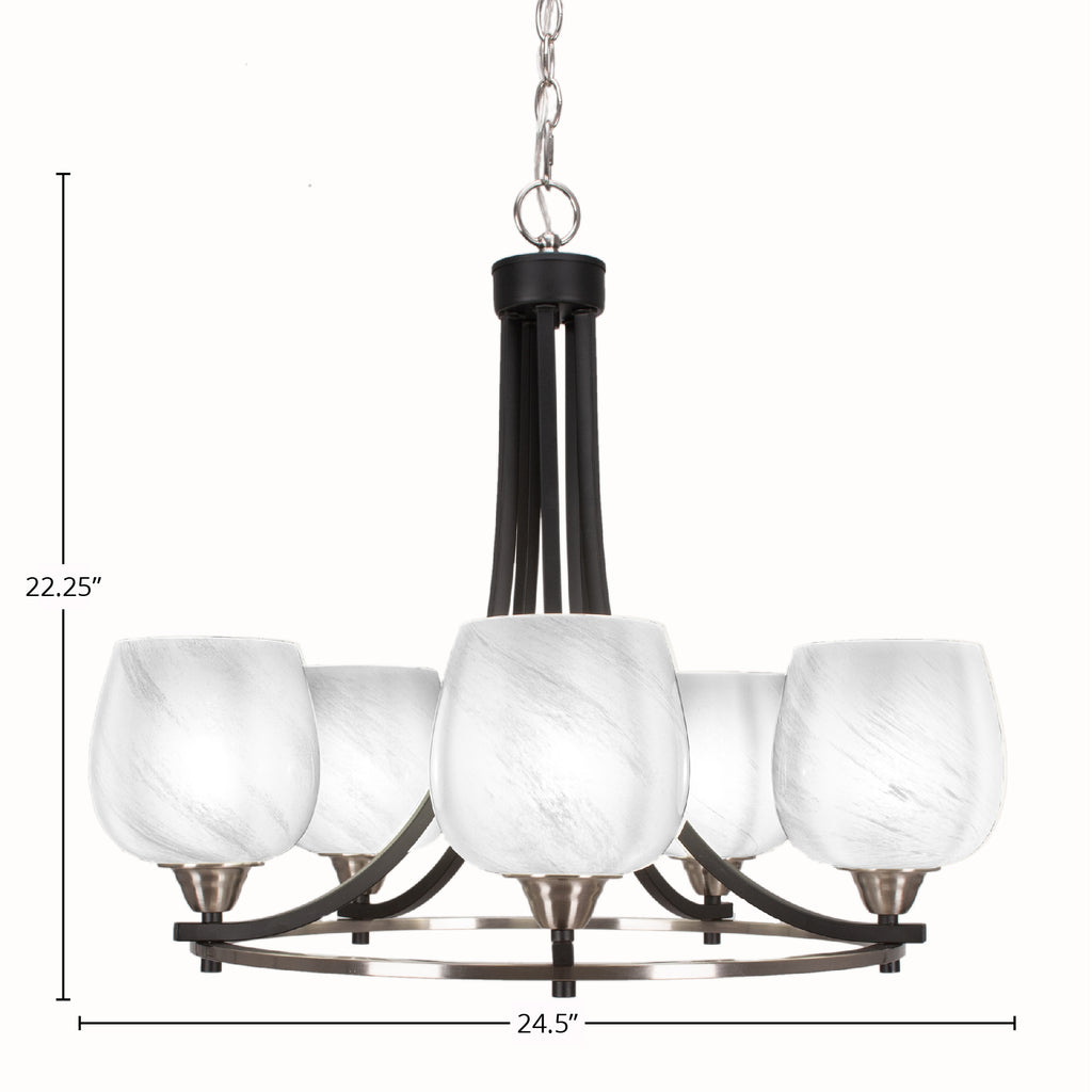 Paramount Five Light Chandelier in Matte Black & Brushed Nickel with 6" White Marble Shade