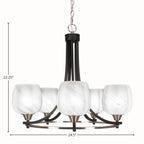 Paramount Five Light Chandelier in Matte Black & Brushed Nickel with 6" White Marble Shade