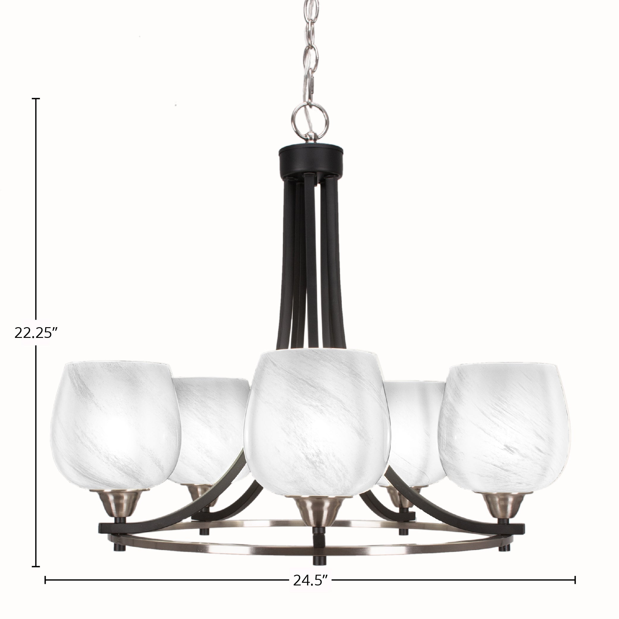 Paramount Five Light Chandelier in Matte Black & Brushed Nickel with 6" White Marble Shade