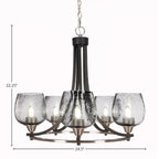 Paramount Five Light Chandelier in Matte Black & Brushed Nickel with 6" Smoke Bubble Shade