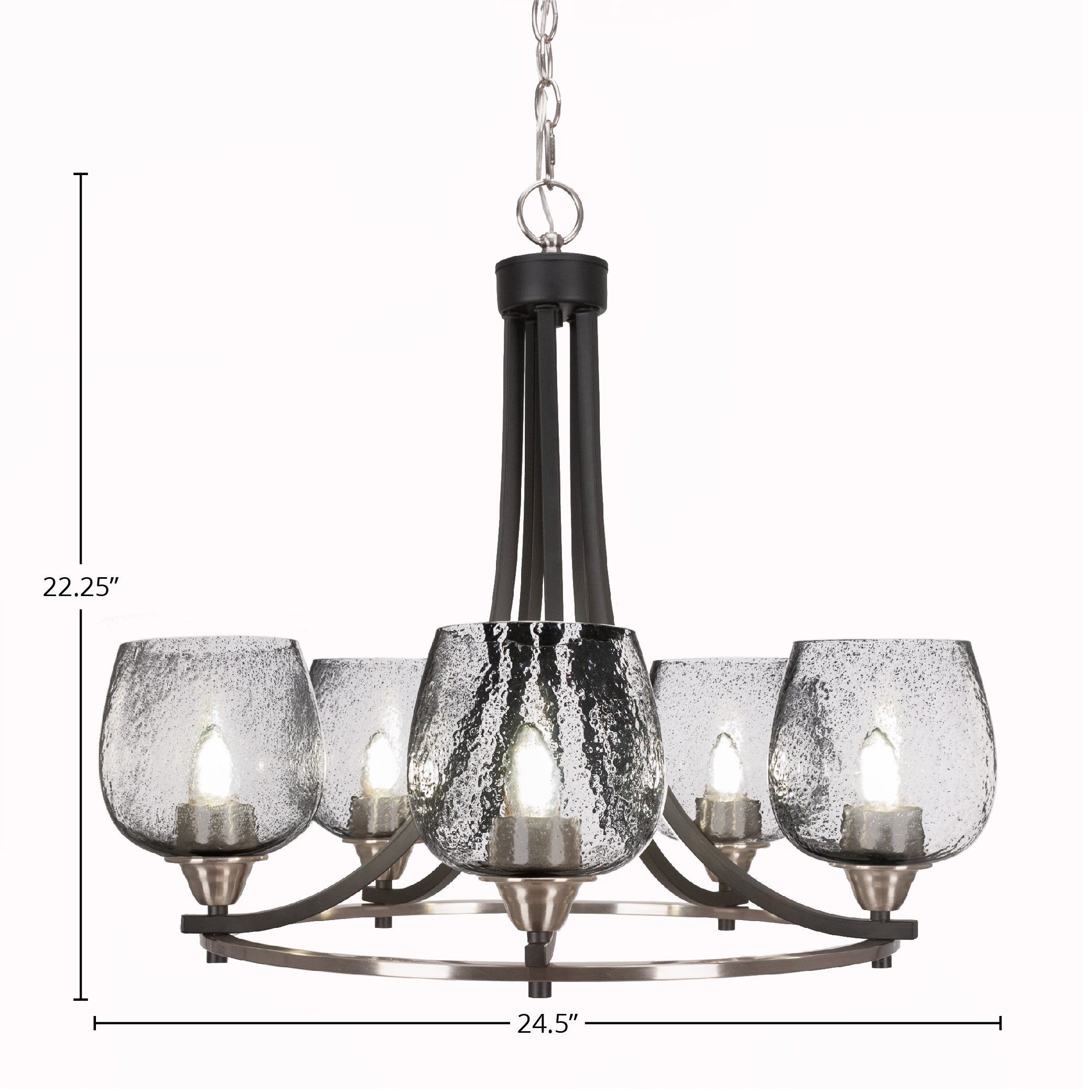 Paramount Five Light Chandelier in Matte Black & Brushed Nickel with 6" Smoke Bubble Shade