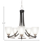 Paramount Five Light Chandelier in Matte Black & Brushed Nickel with 5" Clear Ribbed Shade