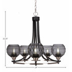 Paramount Five Light Chandelier in Matte Black & Brushed Nickel with 6" Smoke Ribbed Shade