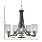 Paramount Five Light Chandelier in Matte Black & Brushed Nickel with 4" Square Clear Bubble Shade