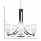 Paramount Five Light Chandelier in Matte Black & Brushed Nickel with 4" Square White Muslin Shade