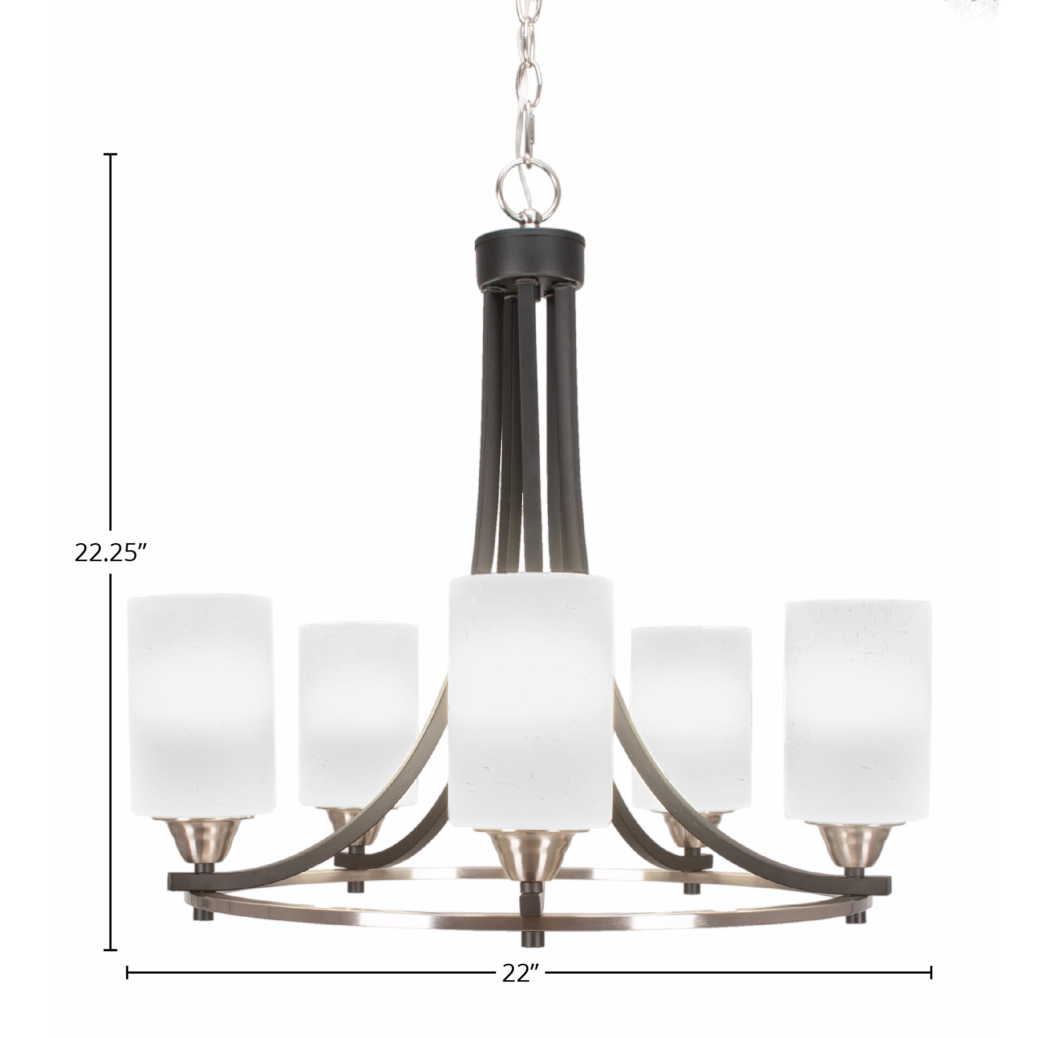 Paramount Five Light Chandelier in Matte Black & Brushed Nickel with 4" Square White Muslin Shade