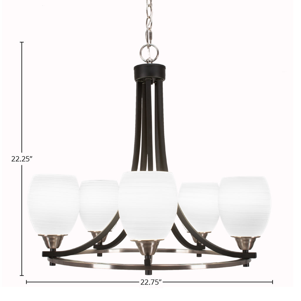 Paramount Five Light Chandelier in Matte Black & Brushed Nickel with 5" White Linen Shade