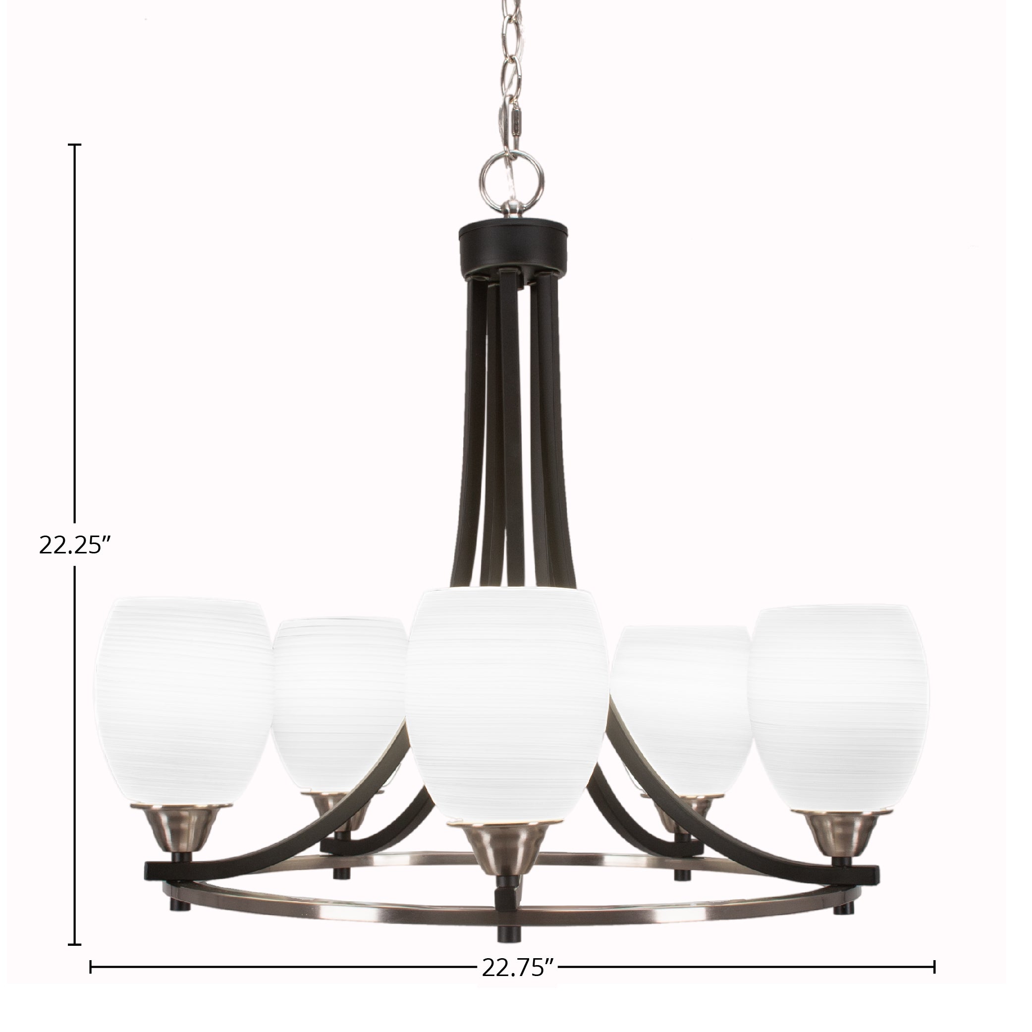 Paramount Five Light Chandelier in Matte Black & Brushed Nickel with 5" White Linen Shade