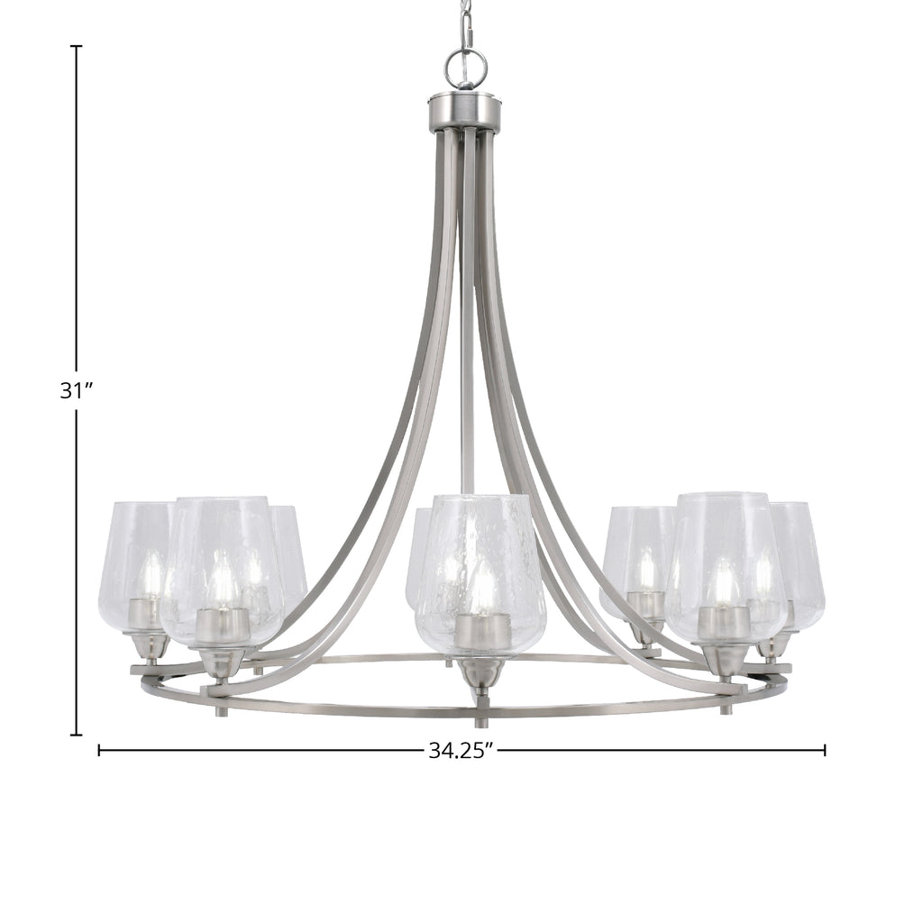 Paramount Eight Light Chandelier in Brushed Nickel with 5" Clear Bubble Shade