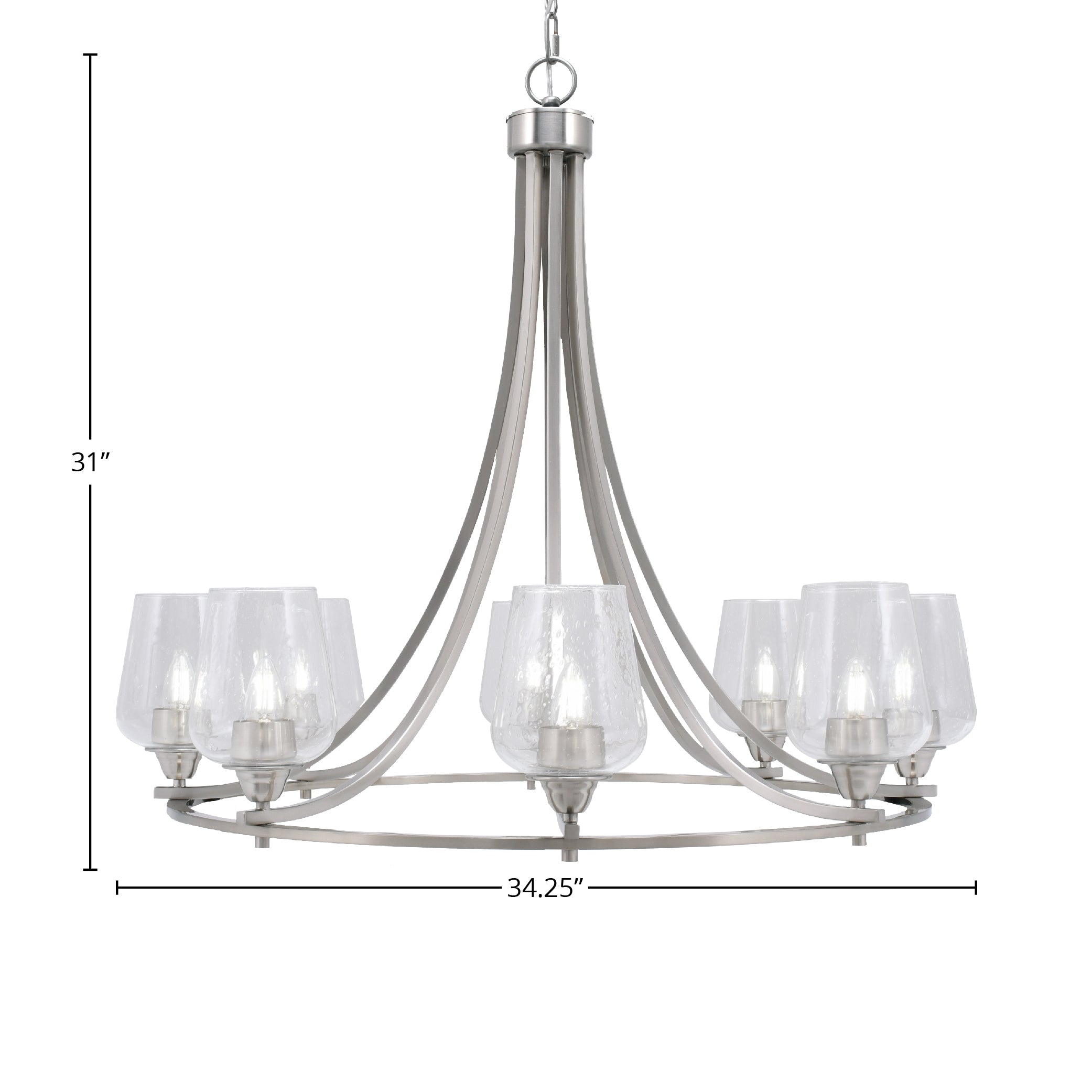 Paramount Eight Light Chandelier in Brushed Nickel with 5" Clear Bubble Shade