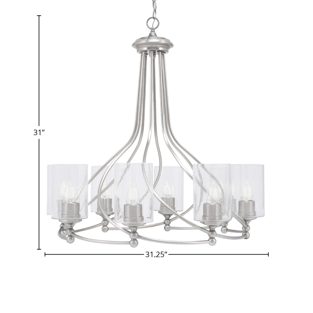 Paramount Eight Light Chandelier in Brushed Nickel with 4" Clear Bubble Shade