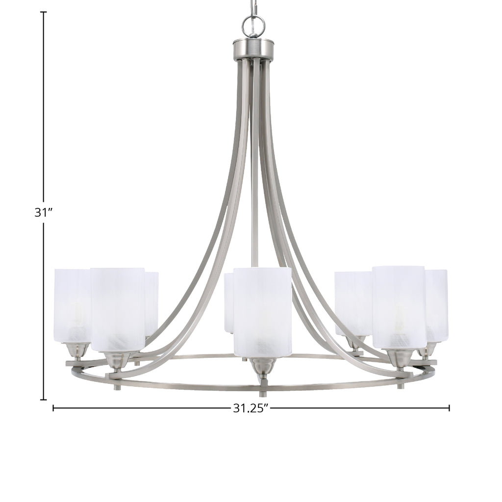Paramount Eight Light Chandelier in Brushed Nickel with 4" White Marble Shade