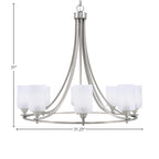 Paramount Eight Light Chandelier in Brushed Nickel with 4" White Marble Shade